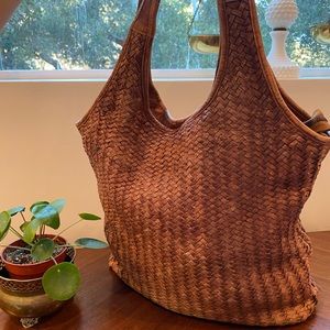 Large Brown Weaved Italian Leather Bag